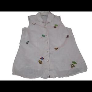 Richard Malcolm Womens 100% Irish Linen Beach Theme Sleeveless White Blouse​​​